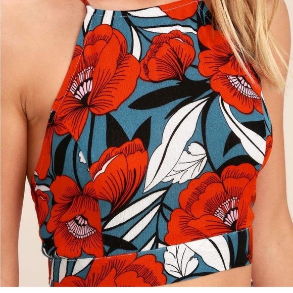 Lulu's Crop Top Floral Large NEW - Picture 1 of 5